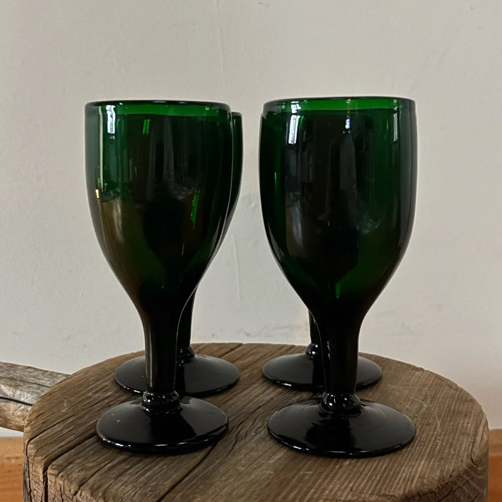 Antique 19th Century Bristol Green Wine Glasses